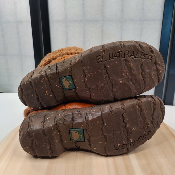 El Naturalista Cognac Leather & Sweater Knit Ankle Boots Women UE 40/ US 7 - Picture 13 of 15